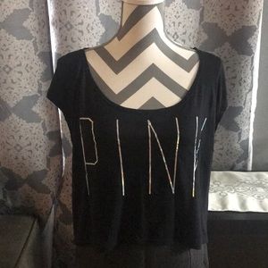VS pink lace back high low tee